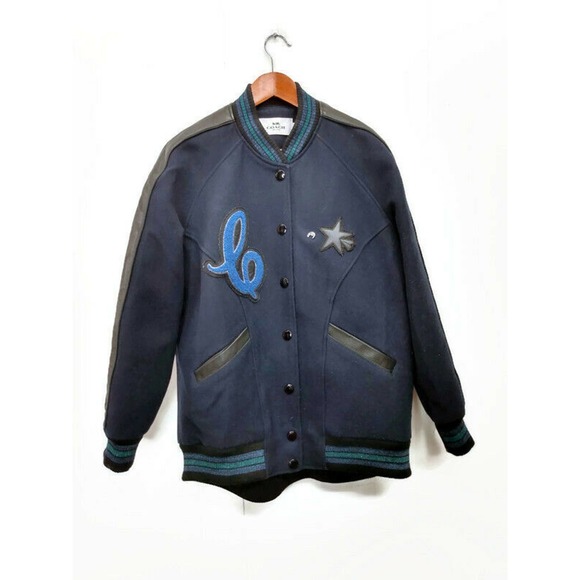Coach Jackets & Blazers - COACH Blue Wool Leather Trim Letterman Jacket